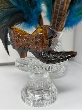 Vintage Fenton Amber Glass Slipper
